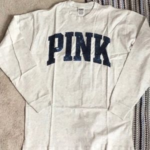 VS Pink Sequin Campus Top- Gray/Navy- Small